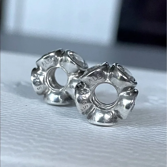 Two Authentic Pandora Sterling Silver 925 & Clear CZ Oval Lights Charms - Picture 3 of 4